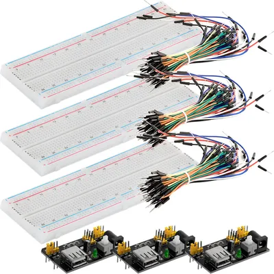 Image de AZ-Delivery Kits et kits MB 102 Kit de carte d'essai - 830 cartes d'essai, adaptateur secteur 3,3 V 5 V, 65 cavaliers, 3 kits