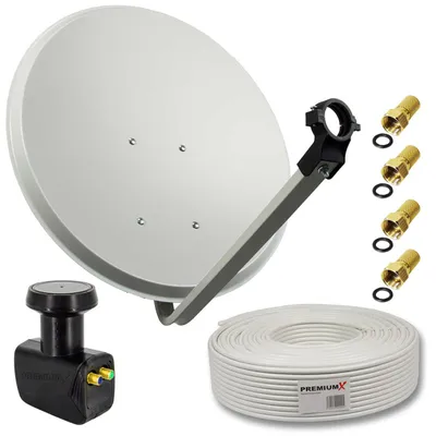 Produktbild von PremiumX SAT Anlage 60cm Antenne Twin LNB 50m Kabel 4x F-Stecker