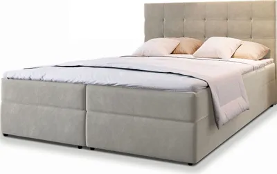 Produktbild von Masseno Boxspringbett GLOS 160x200 cm Komplett-Set mit Bonell Matratze und Topper, Polsterbett mit Bettkästen -Beige, COSMIC 10