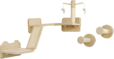 Produktbild von Katzen Kletterwand Set mit Kratzpfosten, Sprungplattformen, Spielbällen - Klettern und Ausruhen in Beige