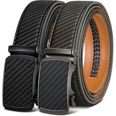 Immagine prodotto di Cintura da uomo, confezione da 2, con fibbia automatica a scatto, in pelle, larghezza 35 mm, regolabile fino a 105 cm, colore nero/grigio
