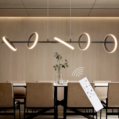 Obrázek produktu pro ZMH LED závěsné světlo černé stmívatelné závěsné svítidlo jídelní stůl moderní jídelní stolní lampa 42W s dálkovým ovládáním kruhové závěsné světlo 150CM výškově nastavitelné obývací pokoj závěsné svítidlo do kuchyně jídelna
