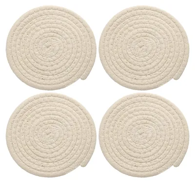 4 geflochtene Platzsets rund 15 cm Baumwolle beige