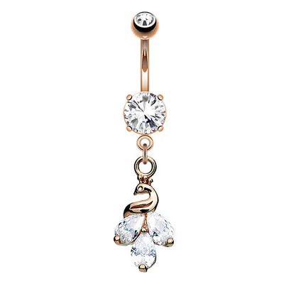 Produktbild von Taffstyle Bauchnabelpiercing Bauchnabelpiercing Schmuck Stecker Kristall Pfau Anhänger, Rosegold