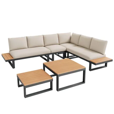 Produktbild von Gartenmöbel-Set,Eckstellung,mit verstellbarer Neigungsfunktion (5-stufig, bis 55°)verzinktes Stahlrohr,mit zwei Couchtischen