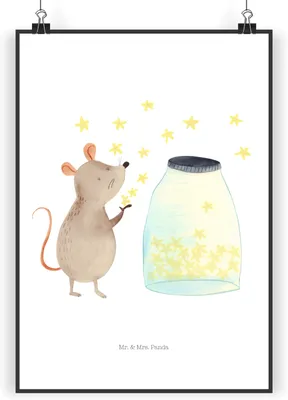 Produktbild von Mr. & Mrs. Panda Bild Maus Sterne DIN A3 - Weiß - Geschenk, Wandbild, Kindergeburtstag, Kunstdruck, wanddeko, drucke, Geburtstag, Plakat, Lustige Sprüche, Schwangerschaft