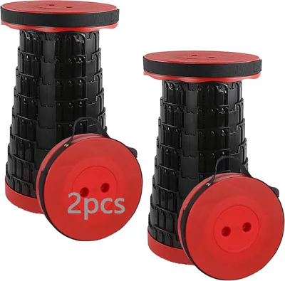 Image de Deux tabourets pliables télescopiques, de couleur rouge, avec une capacité de charge maximale de 210 kg, pour le camping