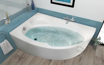 Produktbild von ECOLAM Badewanne Eckbadewanne Eckwanne Rechteck Wanne Acryl Carmen 170x100 LINKS Schürze Füße Silikon Ablaufgarnitur GRATIS