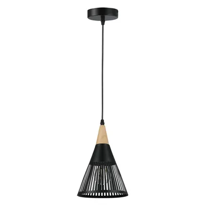 Produktbild von MasterLED Pendelleuchte Hira, 1-flammig E27, skandinavisch, schwarz und holz, Ø18 cm, Hängelampe Metall