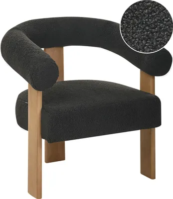 Obrázek produktu pro BELIANI Křeslo černé tmavě hnědé buklé čalounění dřevěné nohy retro styl obývací pokoj