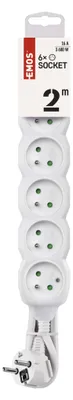 Prodlužovací kabel 2 m / 6 zásuvek / bílý / PVC / 1 mm2