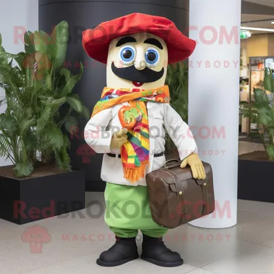 Productafbeelding van Fajitas mascotte REDBROKOLY kostuum karakter gekleed met een jumpsuit en aktetassen