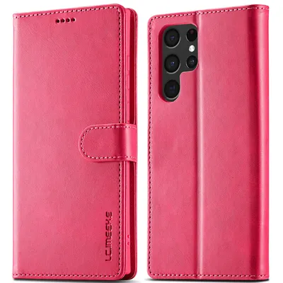 Obrázek produktu pro Pouzdro pro Samsung Galaxy S23 Ultra kožené flipové pouzdro s magnetickým uzávěrem a stojánkem, ochranné pouzdro Teplá růžová