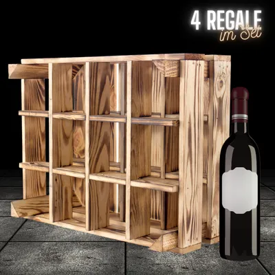 Produktbild von 4er Set neue geflammte/braune Holzkiste für Flaschen 50cm x 40cm x 23cm Flaschenregal Obstkiste Weinkiste Flaschenständer