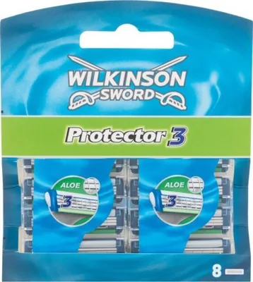 A package of Wilkinson Sword Protector 3 razor blades.