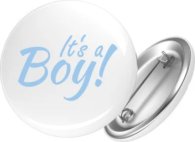 Produktbild von Huuraa Button It`s a Boy! Schriftzug 59mm rund mit Sicherheitsnadel Ansteckbutton Geschenkidee