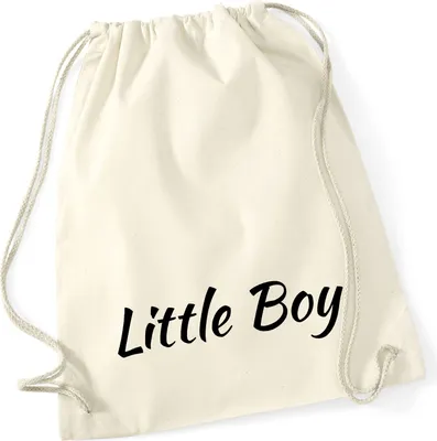 Produktbild von Huuraa Turnbeutel Little Boy Schriftzug 12 Liter Natural Baumwolle Rucksack Geschenkidee