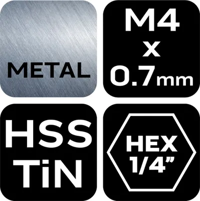 Immagine prodotto di Punta per filettatura HSS TiN M4x0,7 mm Hex 08-951 NEO TOOLS