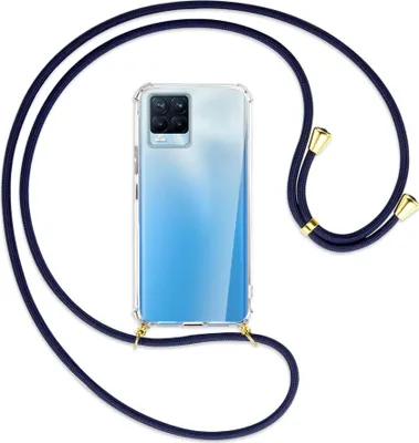 Produktbild von Handykette Backcover-Schutzhülle mit Band (Metall goldfarben) für Realme 8, Realme 8 Pro (6.4) - dunkelblau