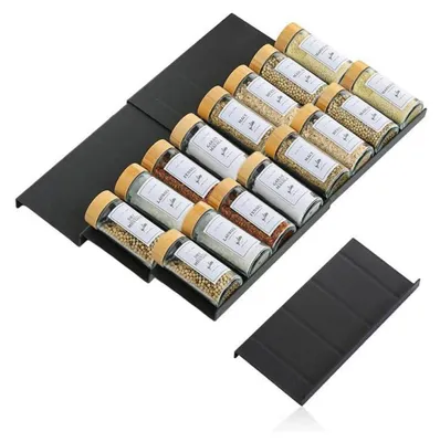 Produktbild von Gewürzregal Schubladeneinsatz 6 Stück Schwarz verstellbar 23-46 cm Kunststoff