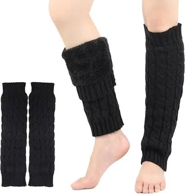 Produktbild von Zwei Paare warme Fleecebeenwärmer, warme und schützende Damen- und Mädchenoverschuhe, weiche und stilvolle Herbst- und Wintersocken, geeignet für Tanz, Sport und andere Anlässe - schwarz.