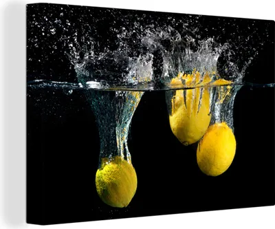 Produktbild von MuchoWow® - Leinwandbilder - Zitrone - Frucht - Stilleben - Wasser - Gelb, Wandbild, Wanddeko Bilder Wohnzimmer, 90x60 cm