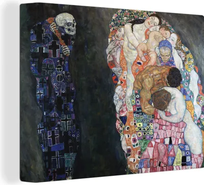 Produktbild von MuchoWow® - Leinwandbilder - Leben und Tod - Gustav Klimt, Wandbild, Wanddeko Bilder Wohnzimmer, 80x60 cm