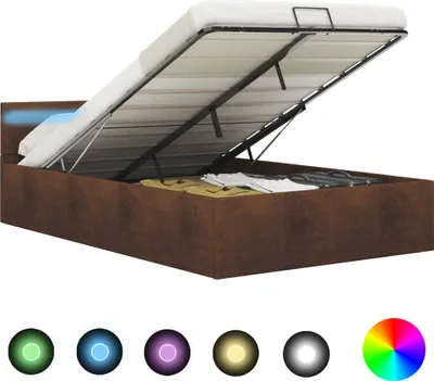 Produktbild von Bett mit Bettkasten Hydraulisch mit LED Braun Stoff 120x200 cm