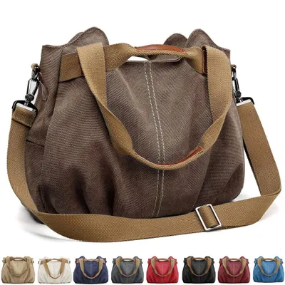 Produktbild von Handtasche Damen Canvas Schultertasche Multifunktionale Umhängetaschen Casual Hobo Groß Taschen für Arbeit Schule Beach Shopper Braun