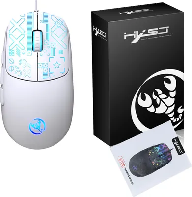 Obrázek produktu pro Herní drátová myš s 3600DPI, barevným podsvícením a 6 tlačítky pro PC / stolní počítač / notebook bílá