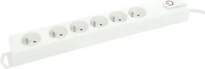 Image de Multiprise Blanche 6 Prises + Câble Et Interrupteur