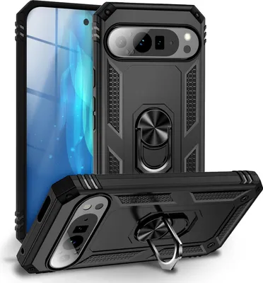 Produktbild von NALIA Panzerhülle für Google Pixel 9 Pro XL – Ring-Ständer 360° & für Magnet-Halterung – RINGDEFEND (Stoßfestes Cover) – Marke aus Berlin – Schwarz