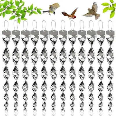 Produktbild von Famanu Vogelabwehr Silberne reflektierende Windspirale - Effektive Vogelschutzlösung für Balkon und Garten