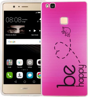 Produktbild von Handy Hülle für Huawei P9 Lite Cover Case Schutz Tasche Motiv Slim Silikon TPU Be Happy Pink
