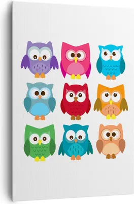 Produktbild von Bild auf Leinwand - Leinwandbild - Einteilig - Eulen Bunt Kinder Zeichnung - 70x100cm - Wand Bild - Wanddeko - Wandbilder - Leinwanddruck - Wanddekoration - Leinwand bilder - Wandbild - PA70x100-2880