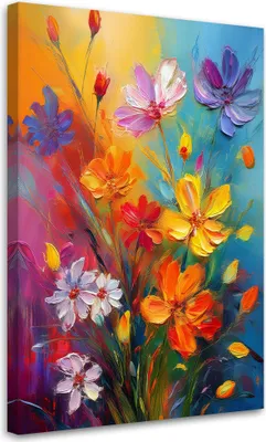Produktbild von Leinwandbild Blumen Wiese Abstrakt Bunt 70x100 Feeby Bunt bild für die wand bereit zum aufhängen