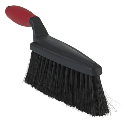 A black and red snow brush with black bristles, shown against a white background.