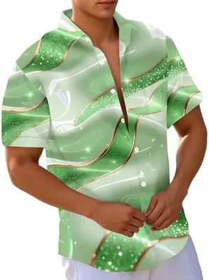 Produktbild von Herren-Kurzarmhemd mit tropischem Print für den Sommer aus leichtem, atmungsaktivem Material mit Button-down-Kragen und vielseitiger Kombinierbarkeit