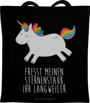 Produktbild von Mr. & Mrs. Panda Tote Bag Einhorn Happy - Schwarz - Geschenk, Uni Tasche, Lächeln, Laptoptasche, Freude, Lebensfreude, Unicorn, Witzig, Beutel, Jutebeutel, glücklich