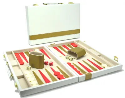 Produktbild von HOT Games Backgammon Spielkoffer 38 cm weiß mit goldener Zierleiste klassisches Brettspiel