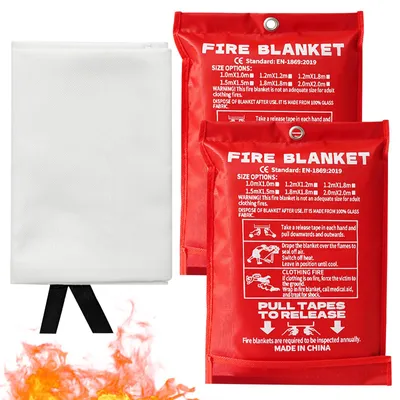 Image de Couverture anti-feu, lot de 2, dimensions 1 x 1 mètre, pour situations d'urgence