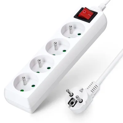 Obrázok produktu pre Predlžovací kábel, 4 zásuvky, s vypínačom a detskou poistkou, 5 m, biely, 16 A, 250 V