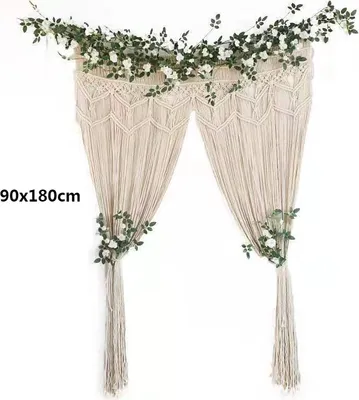 Zdjęcie produktu dla Tkana zasłona w tle Makrama wisząca na ścianie Gobelin Ręcznie robiona zasłona z mieszanki bawełny do sypialni, salonu, wesela, 180 cm, 90 cm