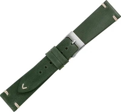 Produktbild von Minott Premium Uhrenarmband | Kalbsleder vintage | grün mit Naht, Stegbreite:20mm, Schließe:Silbern