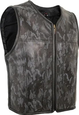 Produktbild von Herren Lederweste Biker Kutte Motorradweste Camouflage Schwarz Grau perforiert(XL)