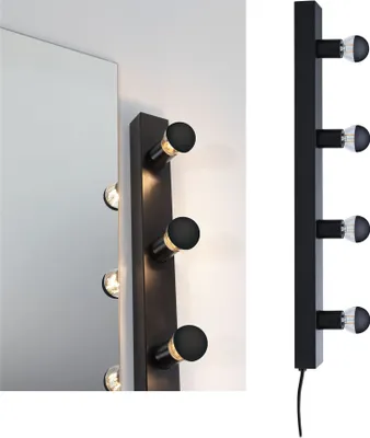 Image de Set lampe de miroir Regula II incl. ampoule 4-flamme E14 2700K 4x250lm 230V 4x2,5W dimmable noir, miroir de tête noir mat
