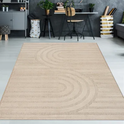 Obrázok produktu pre Koberec do obývačky s lesklým efektom odolný voči opotrebovaniu s moderným vzorom v béžovej farbe Veľkosť - 160 x 220 cm