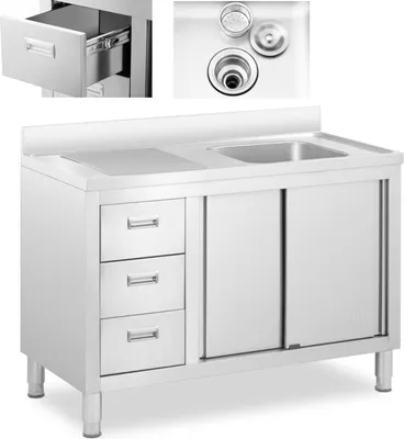 Obrázek produktu pro Expondo Royal Catering Skříň pod dřez - 1 umyvadlo -  - nerezová ocel - 120 x 60 cm