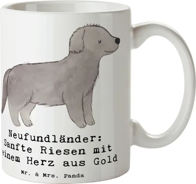 Produktbild von Mr. & Mrs. Panda Tasse Neufundländer Liebe - Weiß - Geschenk, Newfoundland, Hunderassen Eigenschaften, Hunderasse, Kaffeebecher, Teetasse, Hunde, loyaler Hund, keramik