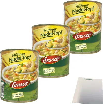 Produktbild von Erasco Hühner-Nudeltopf mit natürlicher Hühnerbrühe 3er Pack (3x800g Dose) + usy Block